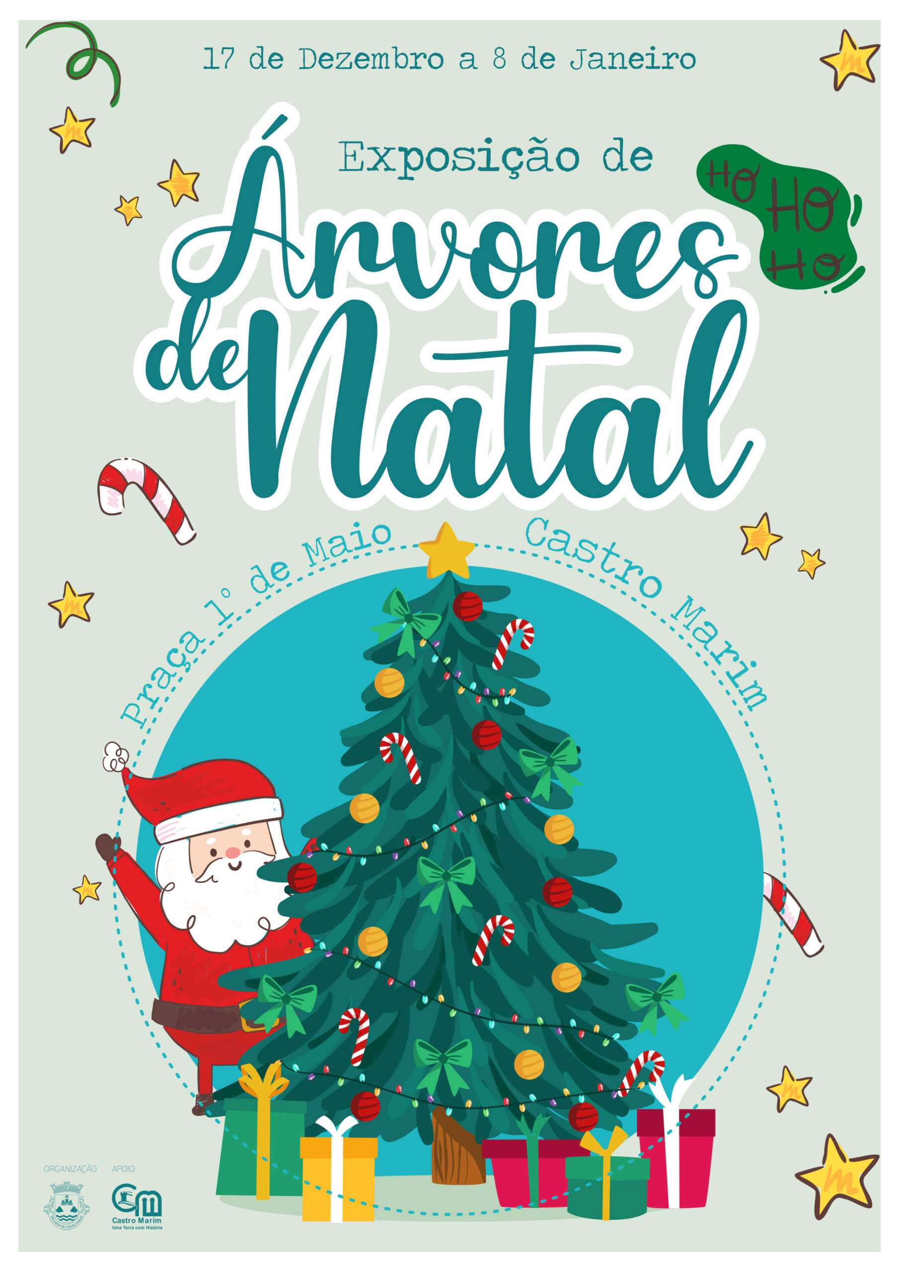 Exposição de Árvores de Natal para ver na Praça 1º de Maio em Castro Marim  - Postal do Algarve