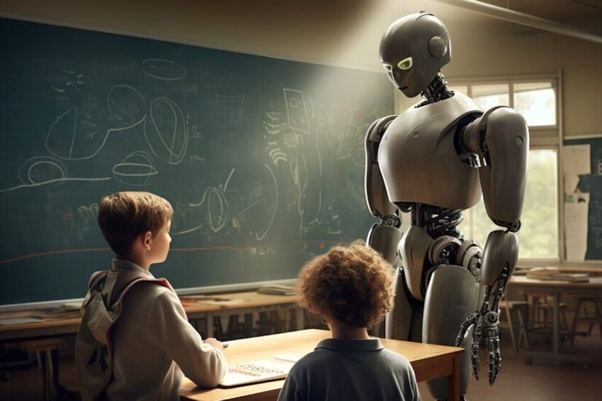 Crianças com robô. Crédito: Freepik