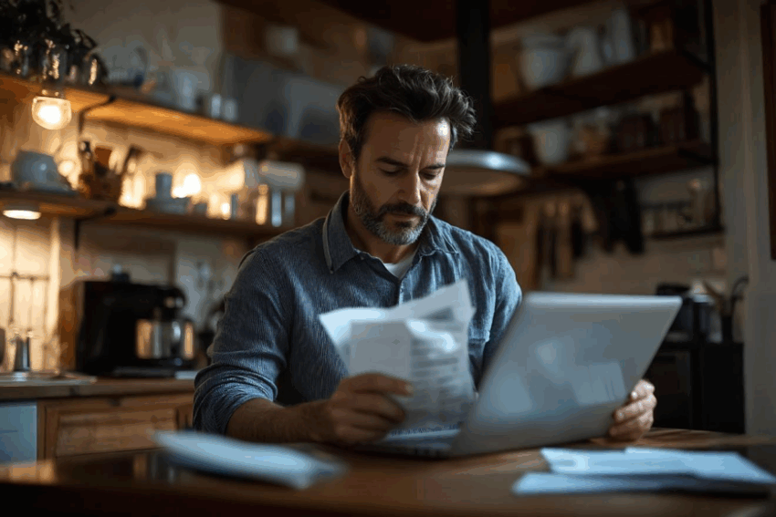 Homem com papeis. Crédito: Freepik AI