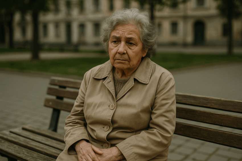 Idosa com expressão triste. Crédito: Foto AI