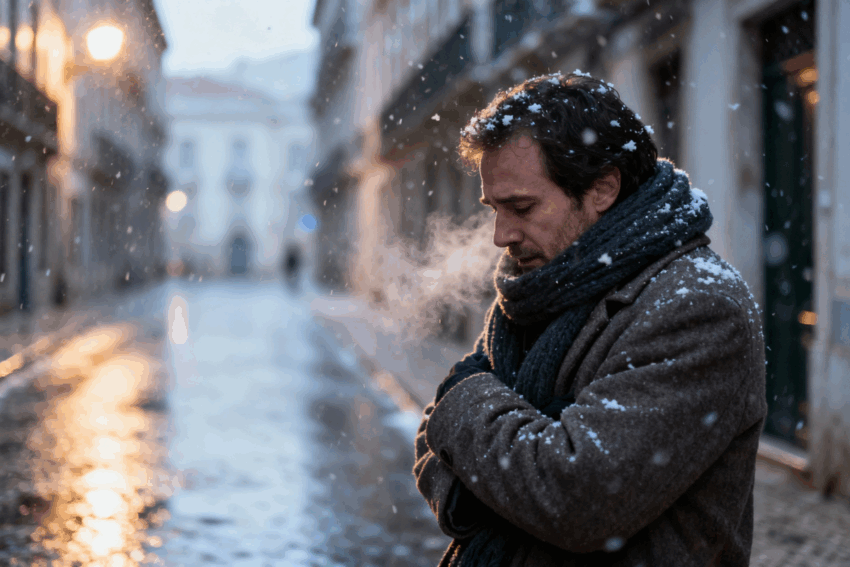 Homem com frio. Crédito: Freepik AI