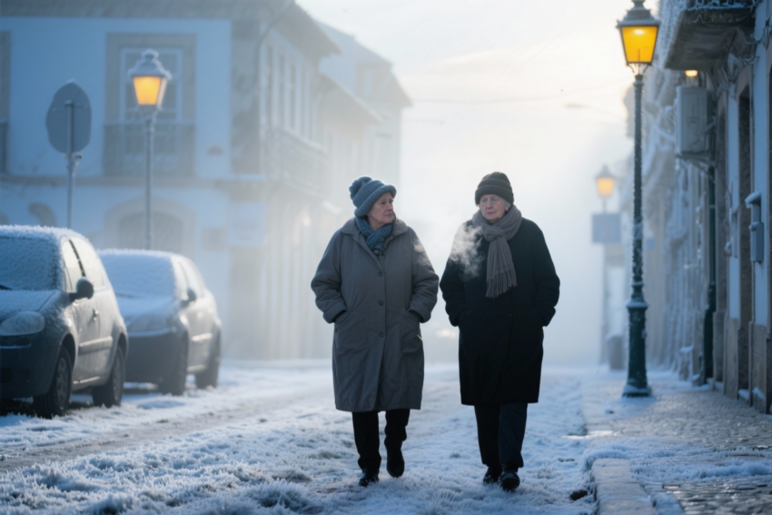 Idosas a passear com frio. Crédito: Freepik AI