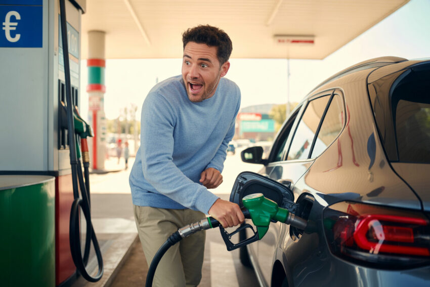 Condutor surpreendido com o preço do combustível. Crédito: Freepik