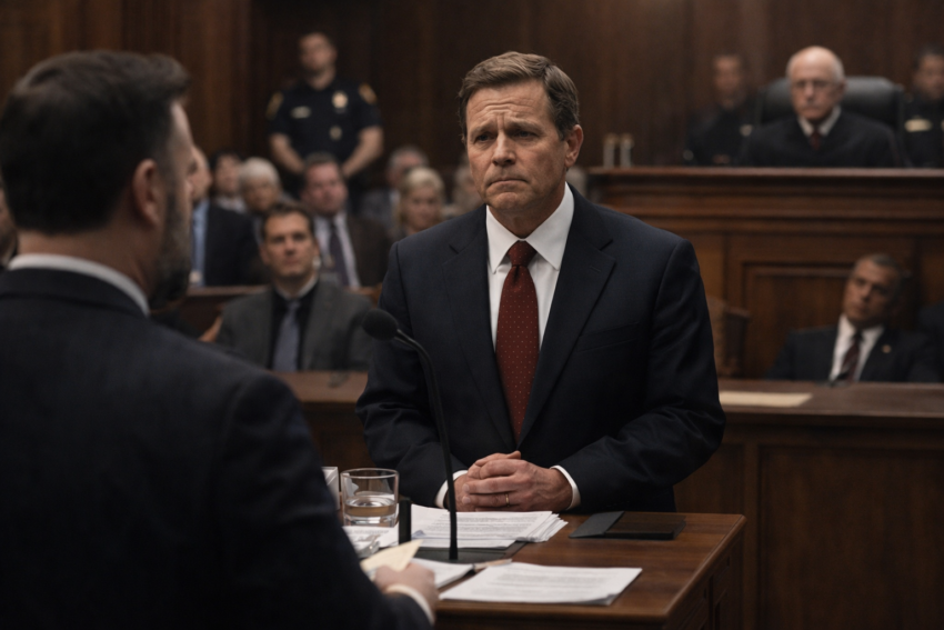 Político em tribunal. Crédito: Foto AI