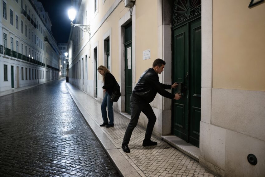 Casal a assaltar edifício.