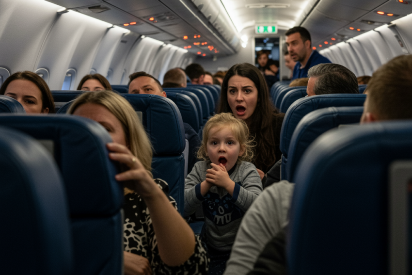 Passageiros de avião chocados. Crédito: Freepik AI