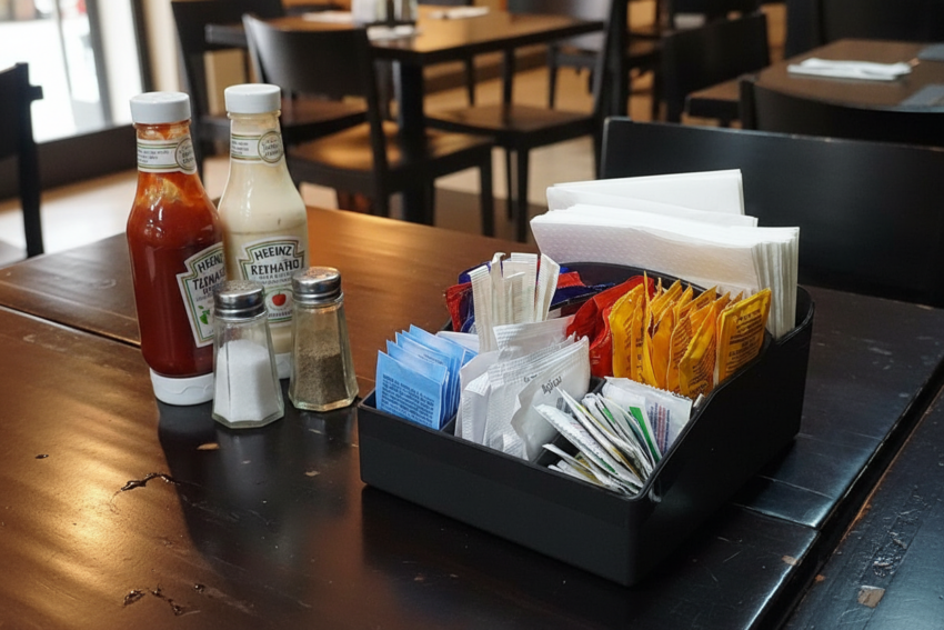 Condimentos no restaurante. Crédito: Freepik AI