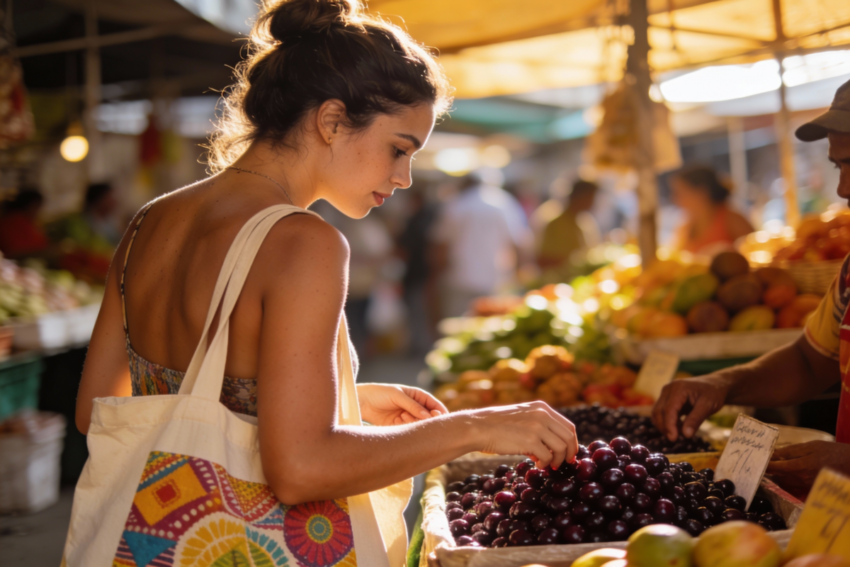 Mulher a escolher fruta. Crédito: Freepik AI