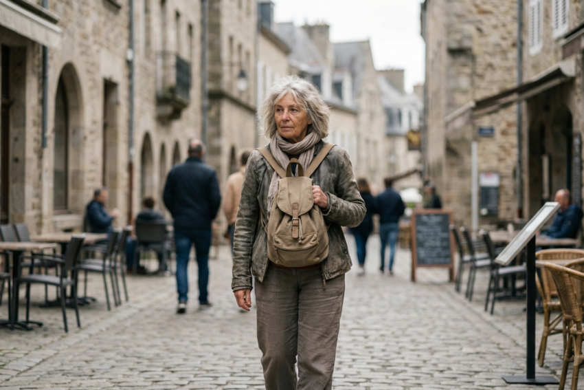 Turista reformada a passear em ambiente de férias. Crédito: Freepik AI