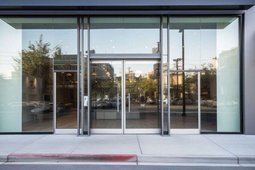 Edifício com as portas fechadas.