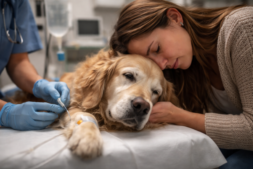 Cadela no veterinário. Crédito: Foto AI