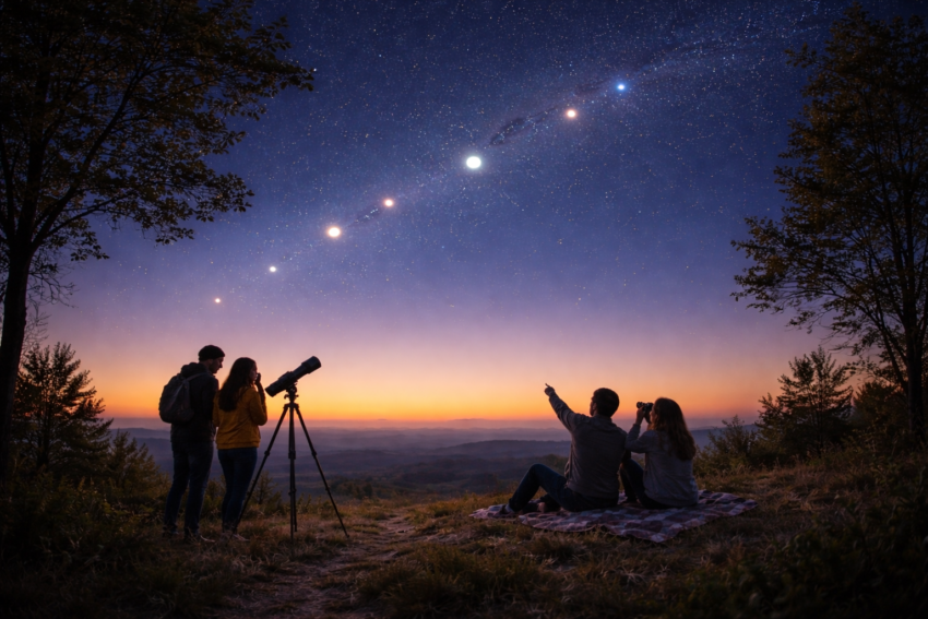 Desfile de planetas. Crédito: Foto AI