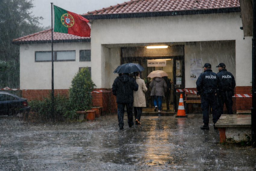 Dia de eleições com chuva. Crédito: Foto AI
