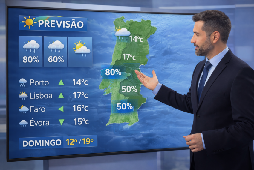 Apresentação de boletim meteorológico. Crédito: Foto AI
