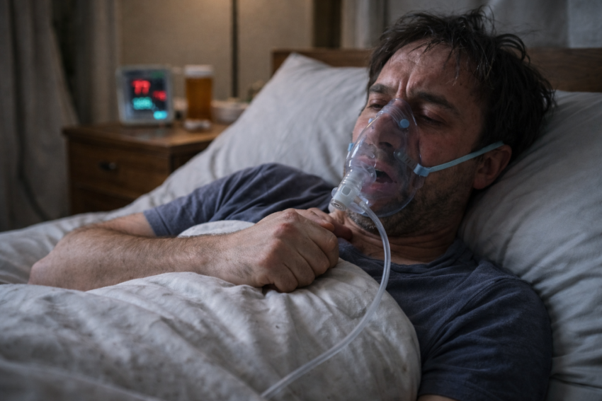 Homem a sofrer com um vírus. Crédito: Foto AI