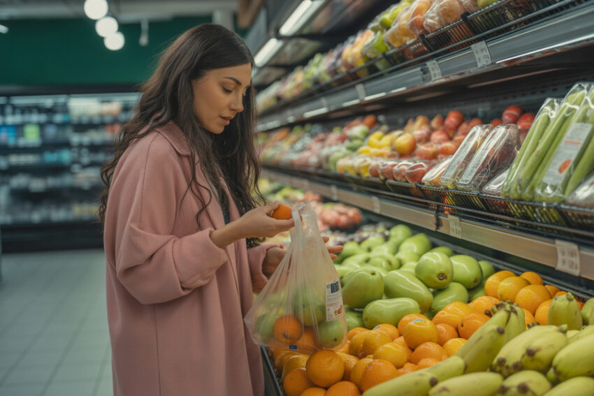 Mulher no supermercado.