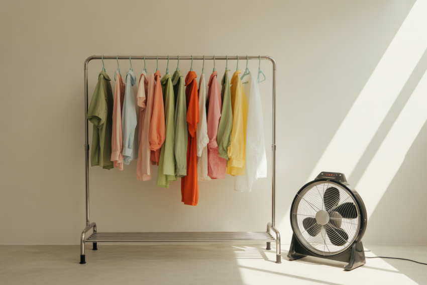 Charriot com roupa a secar. Crédito: Freepik AI