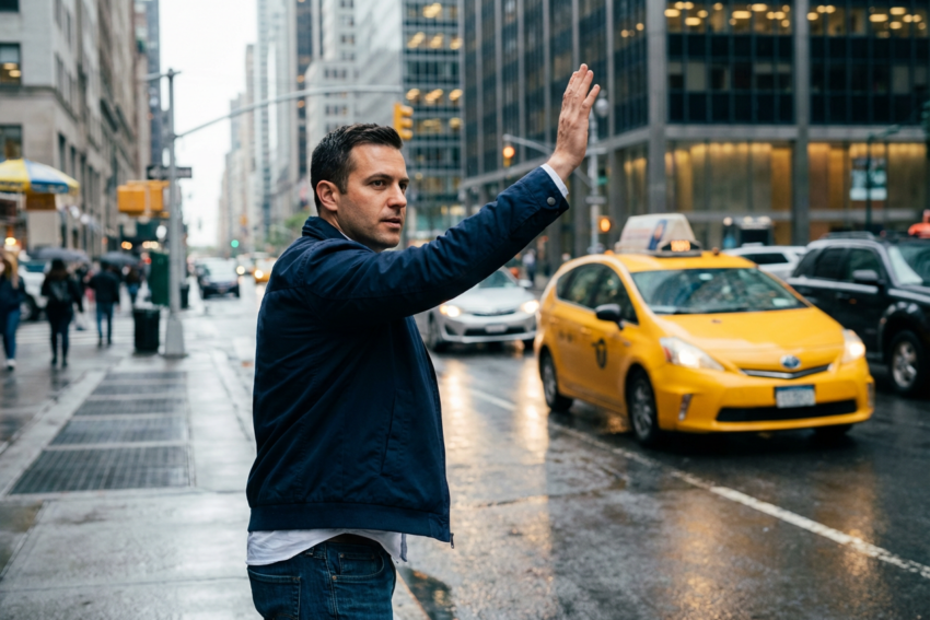 Homem a mandar parar um táxi. Crédito: Freepik AI