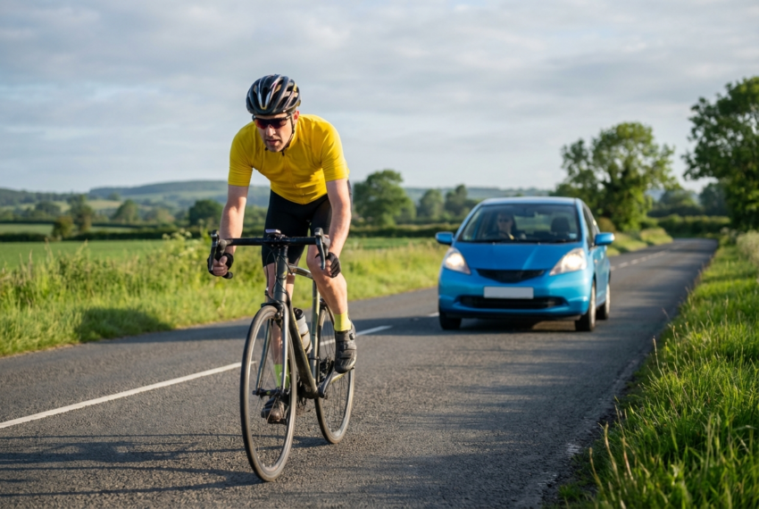 Ciclista numa estrada sem berma. Crédito: Freepik AI