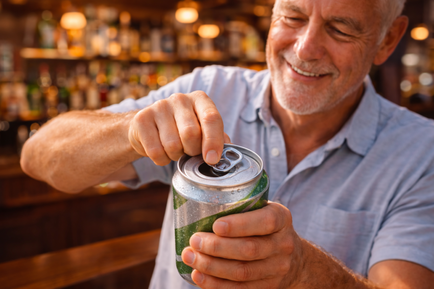 Homem a abrir lata. Crédito: Foto AI