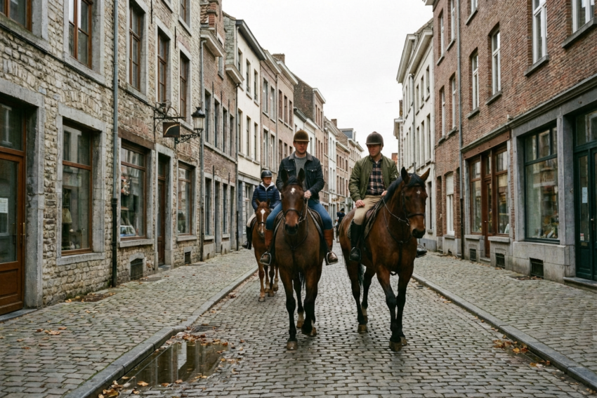 Três homens a montar a cavalo. Crédito: Freepik AI