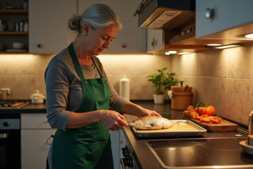 Mulher a cozinhar Salema. Crédito: Freepik AI