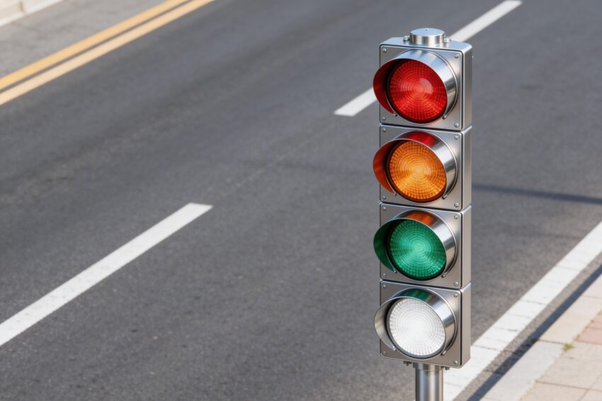 Semáforo com quatro luzes.