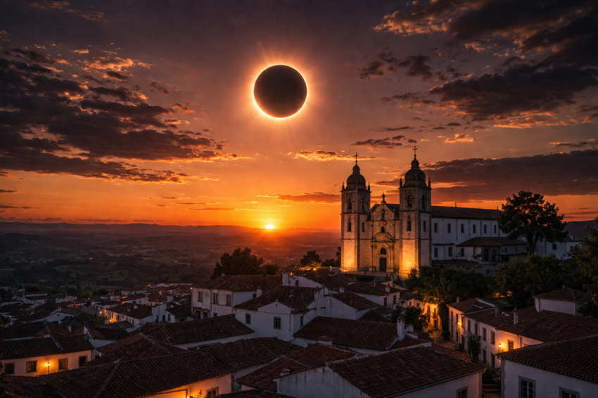 Eclipse solar total em Portugal. Crédito: Foto AI