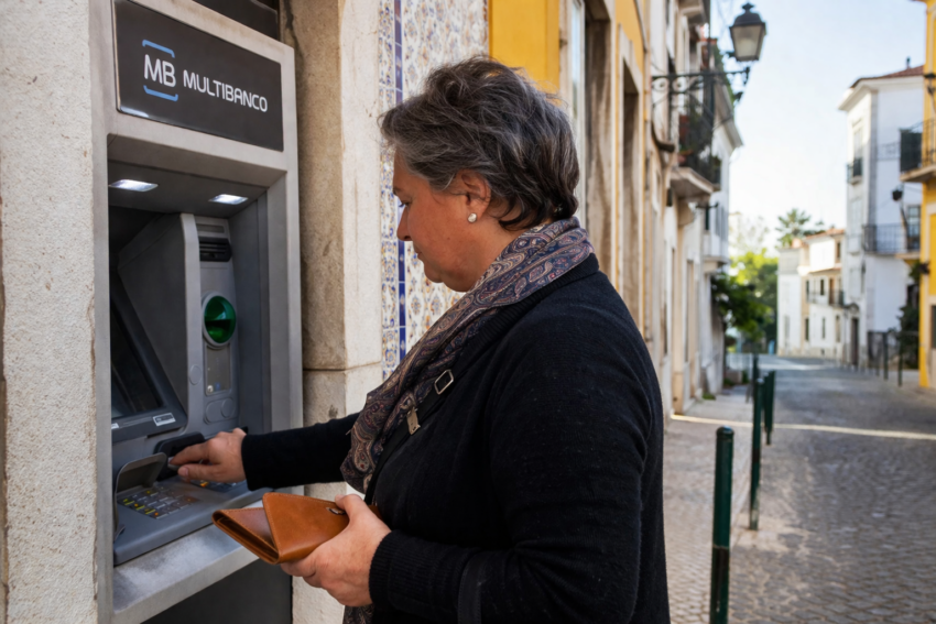 Mulher a usar multibanco. Crédito: Foto AI