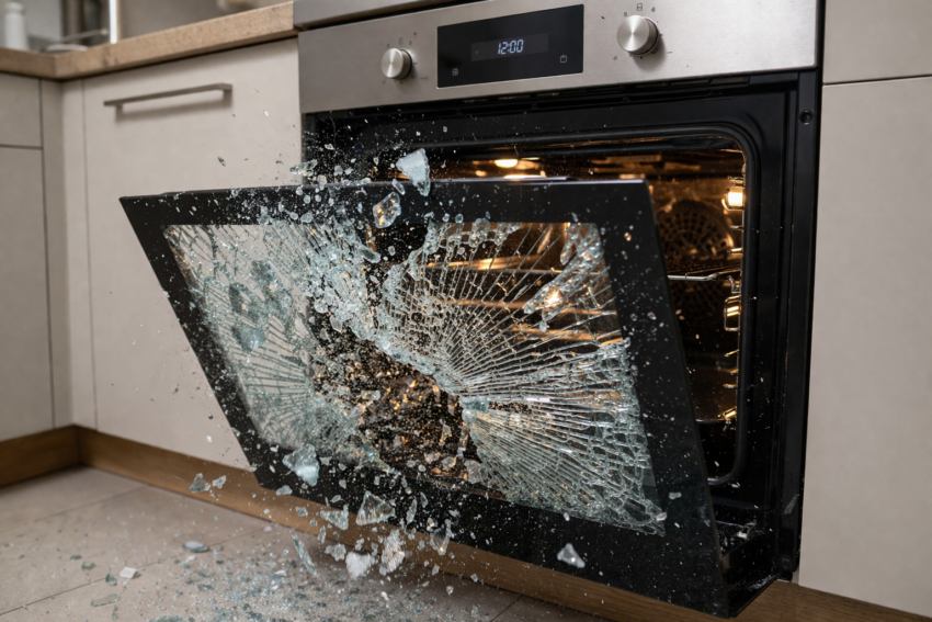 Porta do forno estilhaçada. Crédito: Foto AI