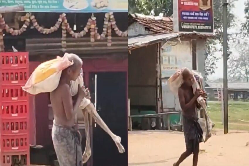 Homem carrega irmã falecida. Crédito: Foto DR