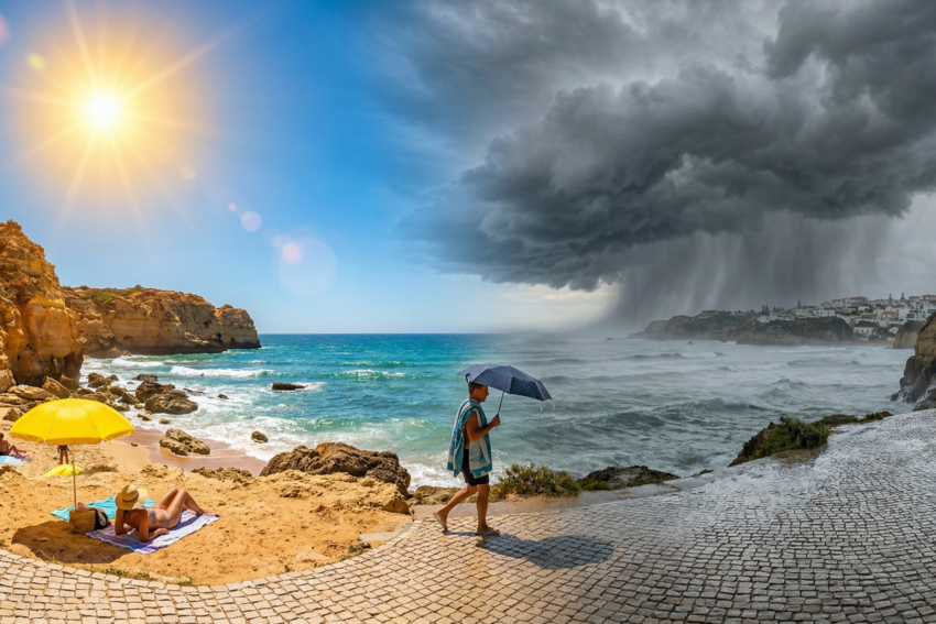 Representação de bom e mau tempo na mesma imagem. Crédito: Foto AI