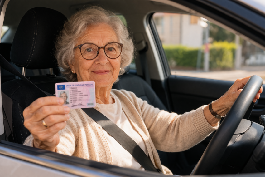 Idosa com a carta de condução. Crédito: Foto AI