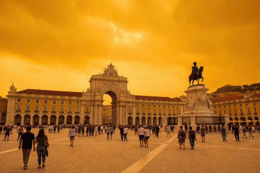 Poeiras deixam o céu amarelo. Crédito: Foto AI