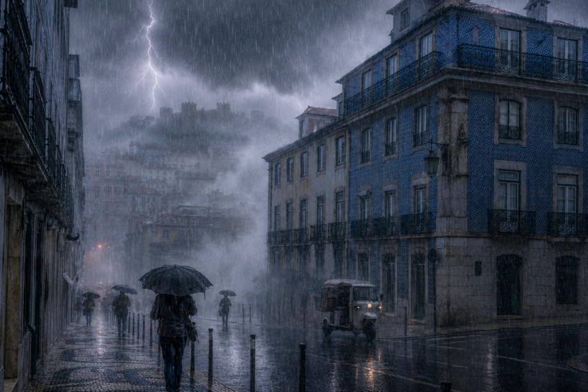 Dia de chuva, nevoeiro e trovoada em Portugal. Crédito: Foto AI