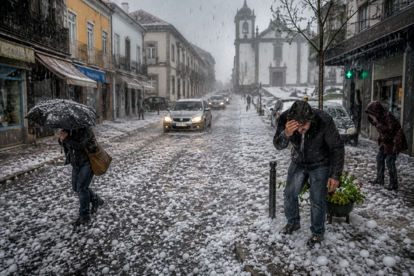 Dia de granizo forte em Portugal. Crédito: Foto AI