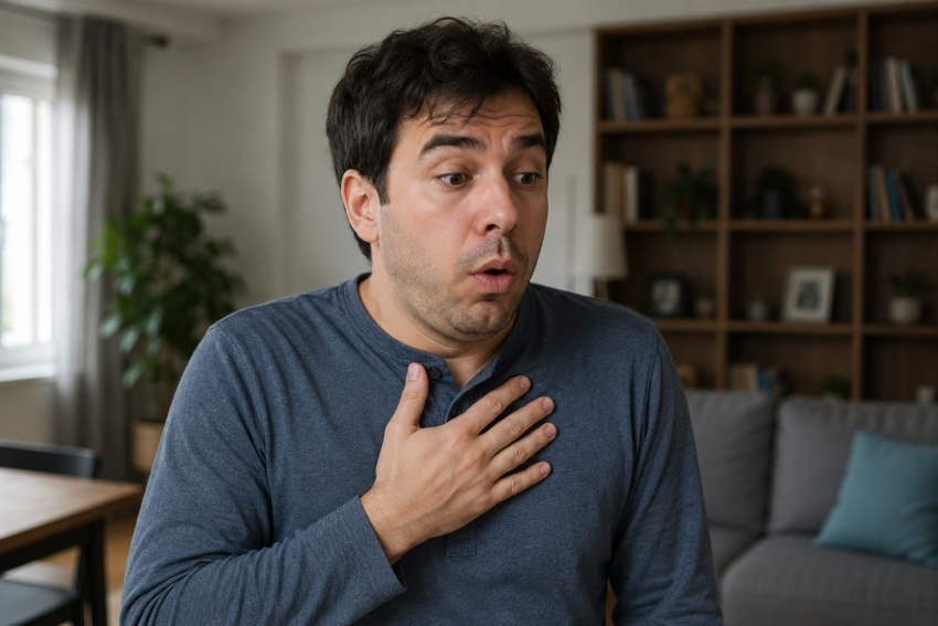 Homem com soluços. Crédito: Foto AI