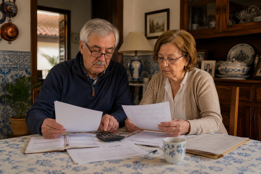Casal a verificar contas. Crédito: Foto AI