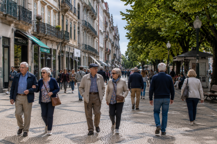 Pessoas a passear pela rua. Crédito: Foto AI