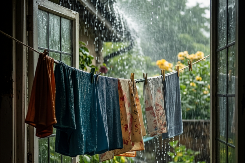 Chuva a molhar roupa do estendal.