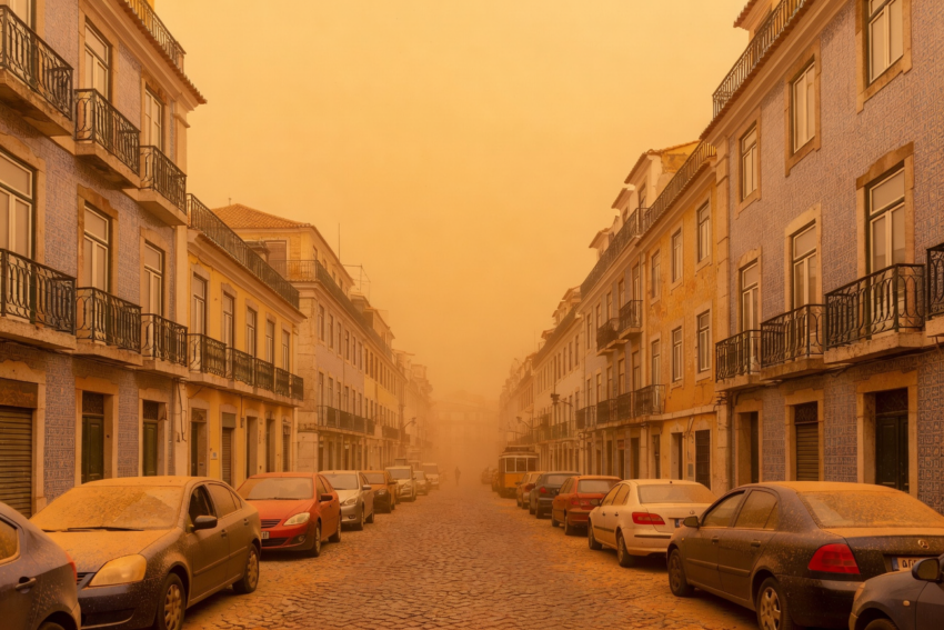 Cidade com nuvem de areia. Crédito: Magnific AI
