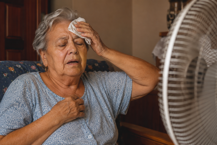 Idosa com calor. Crédito: Foto AI