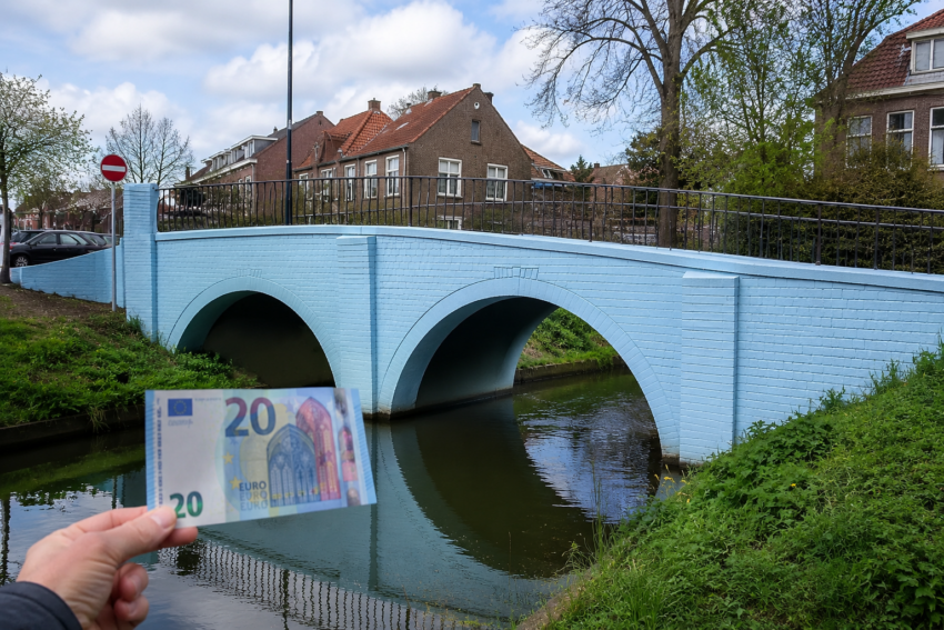 Nota de euro com ponte atrás. Crédito: Foto AI