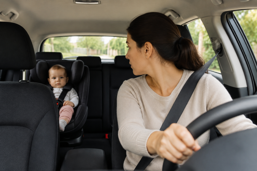 Mãe com criança no carro. Crédito: Foto AI