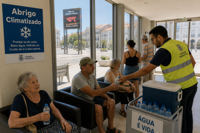 Pessoas em abrigo climatizado num dia de calor. Crédito: Foto AI