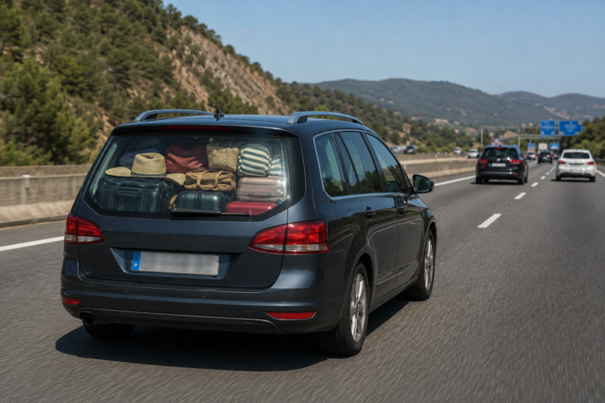 Carro com bagageira cheia de malas. Crédito: Foto AI