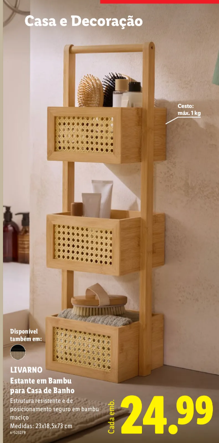 Estante em Bambu para Casa de Banho. Crédito: Folheto Lidl