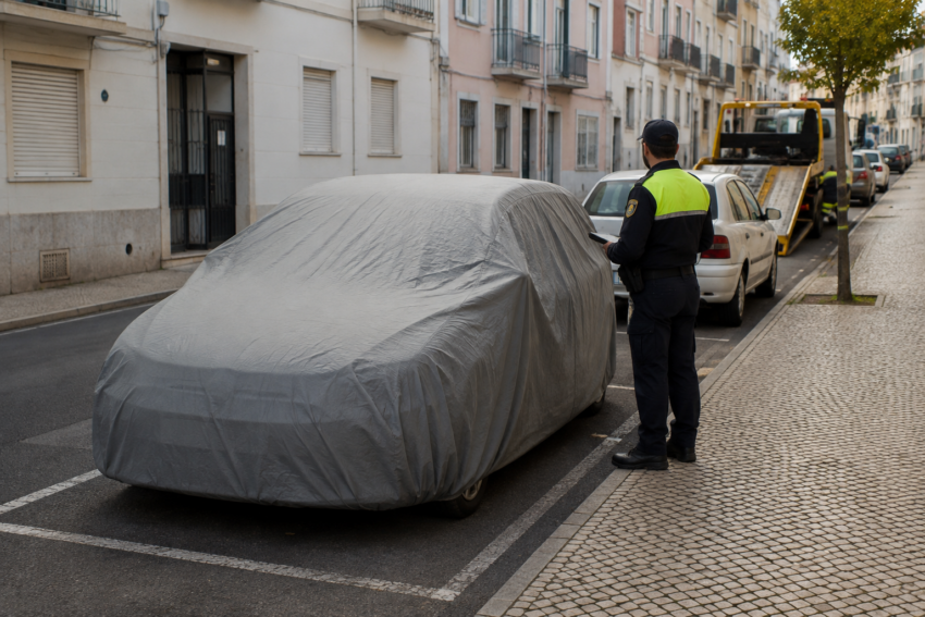 Polícia observa carro tapado na via pública. Crédito: Foto AI