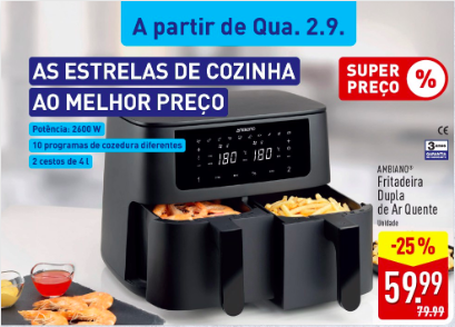 Fritadeira Dupla de Ar Quente. Crédito: Folheto Aldi
