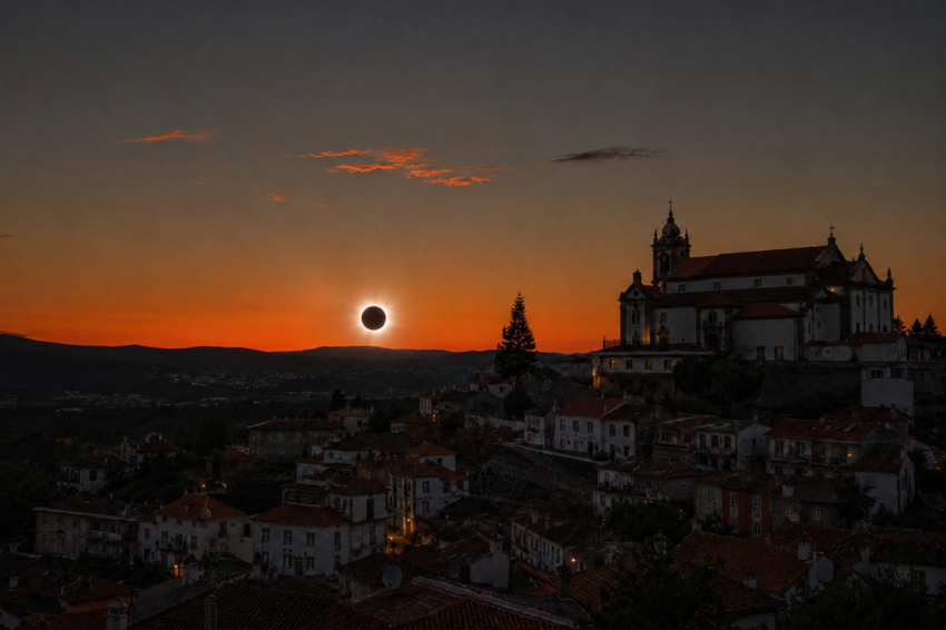 Eclipse solar total em Portugal. Crédito: Foto AI